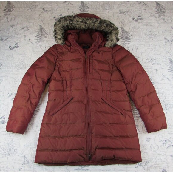 Perfect Lands End womens brick down parka removable fur hood coat womens Medium - Picture 1 of 7